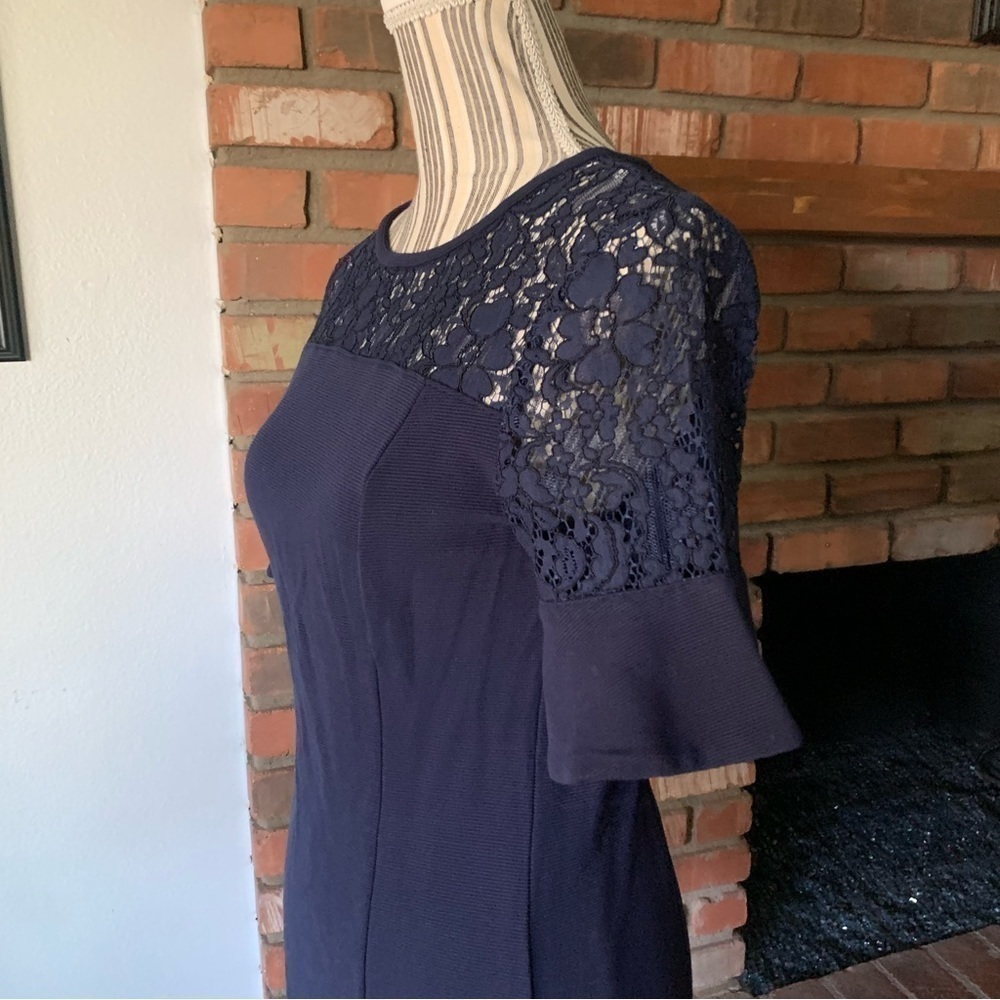 Draper James Solid Flutter Short Sleeve Mini Dress Navy Blue Lace Sz S - Picture 5 of 7